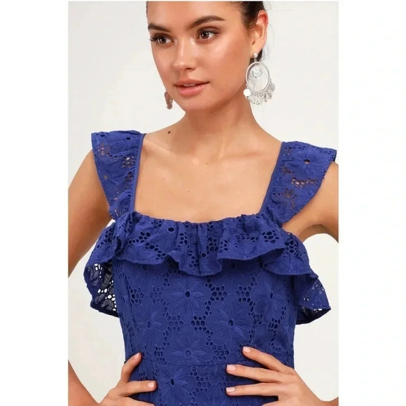 Lulus blue biscay crochet babydoll mini dress - Picture 2 of 11